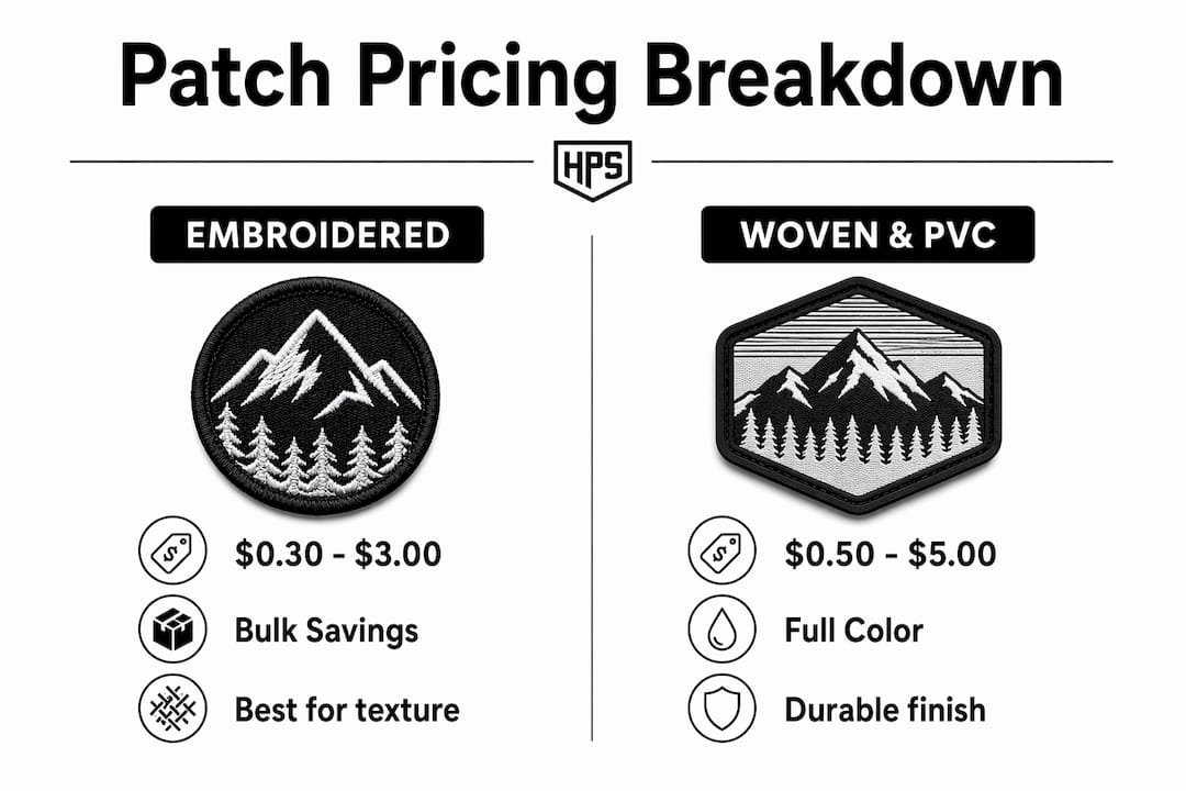 Infographic showing custom patch pricing comparison