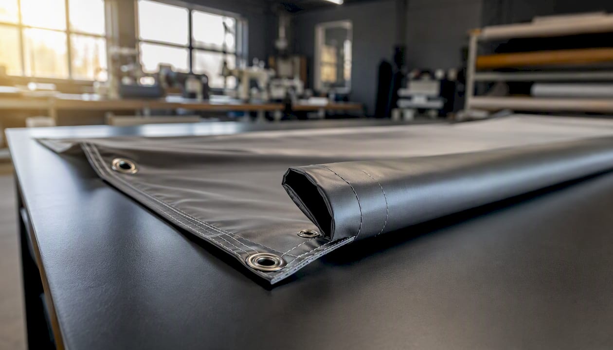 Close-up of vinyl banner finishing details