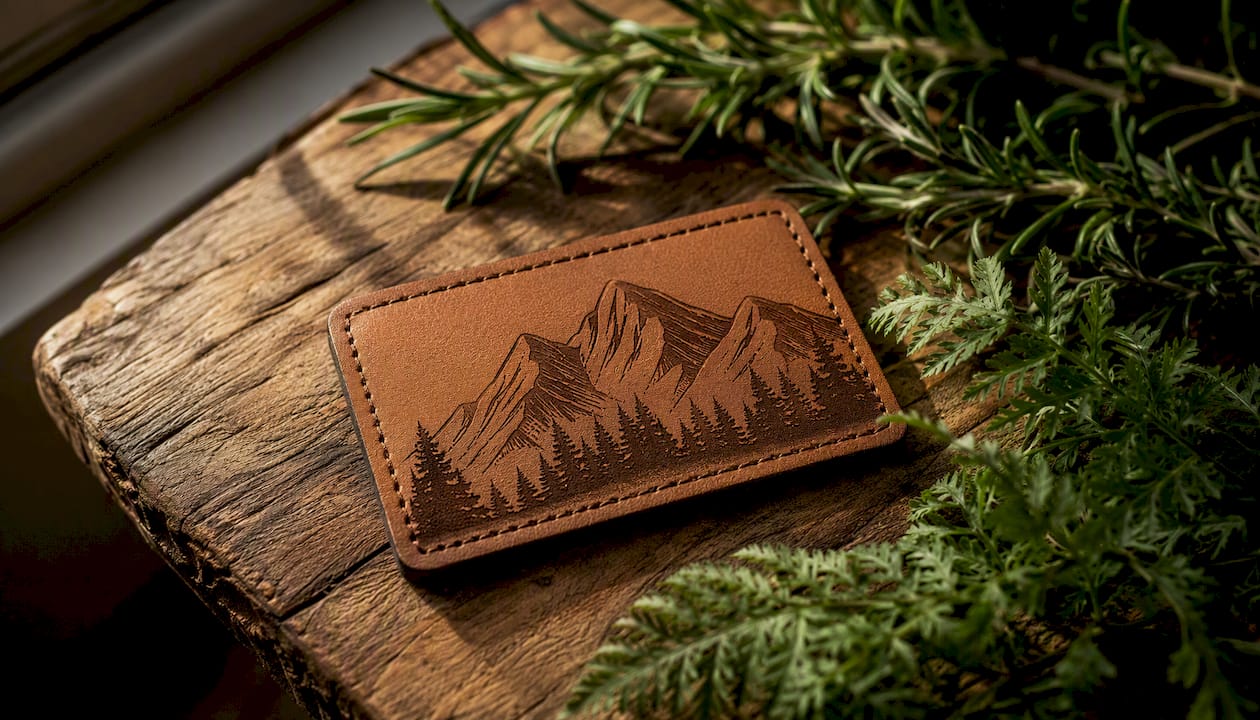 Vegan leatherette patch with greenery