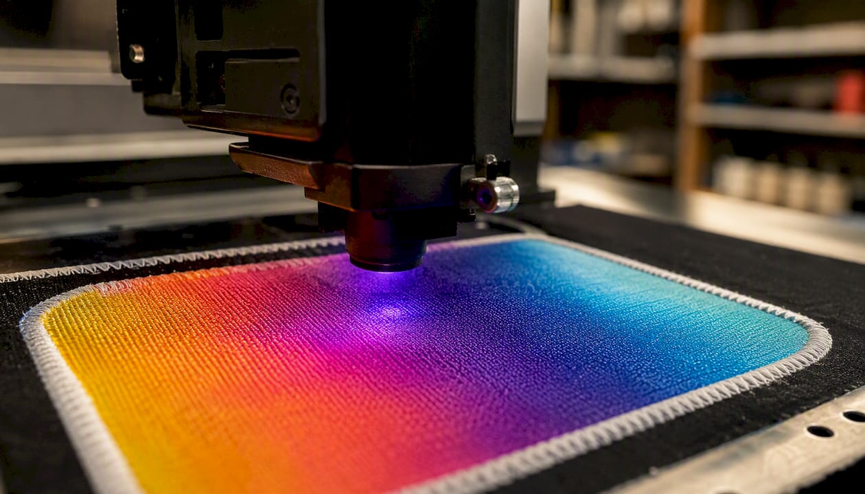 UV printer applying color gradients on a patch