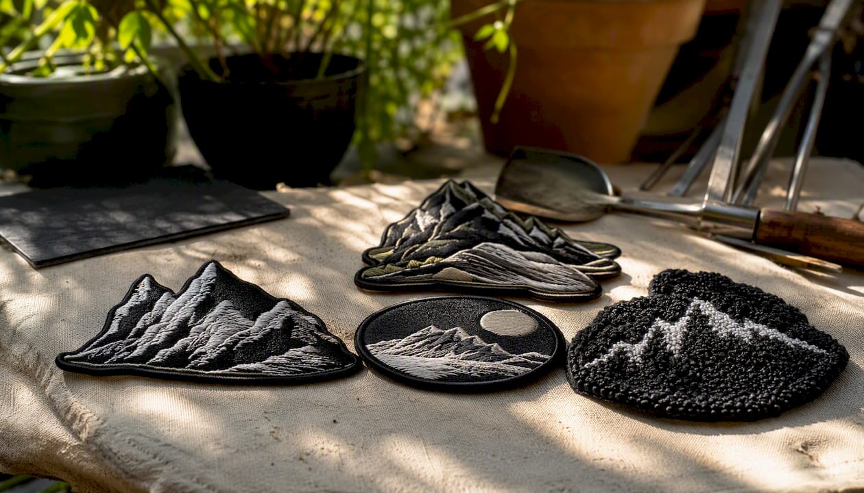 Different embroidered patch types side by side