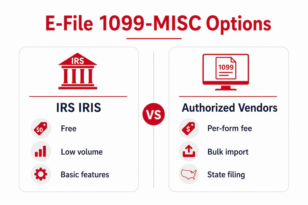 Infographic comparing IRS IRIS and authorized vendor e-file options