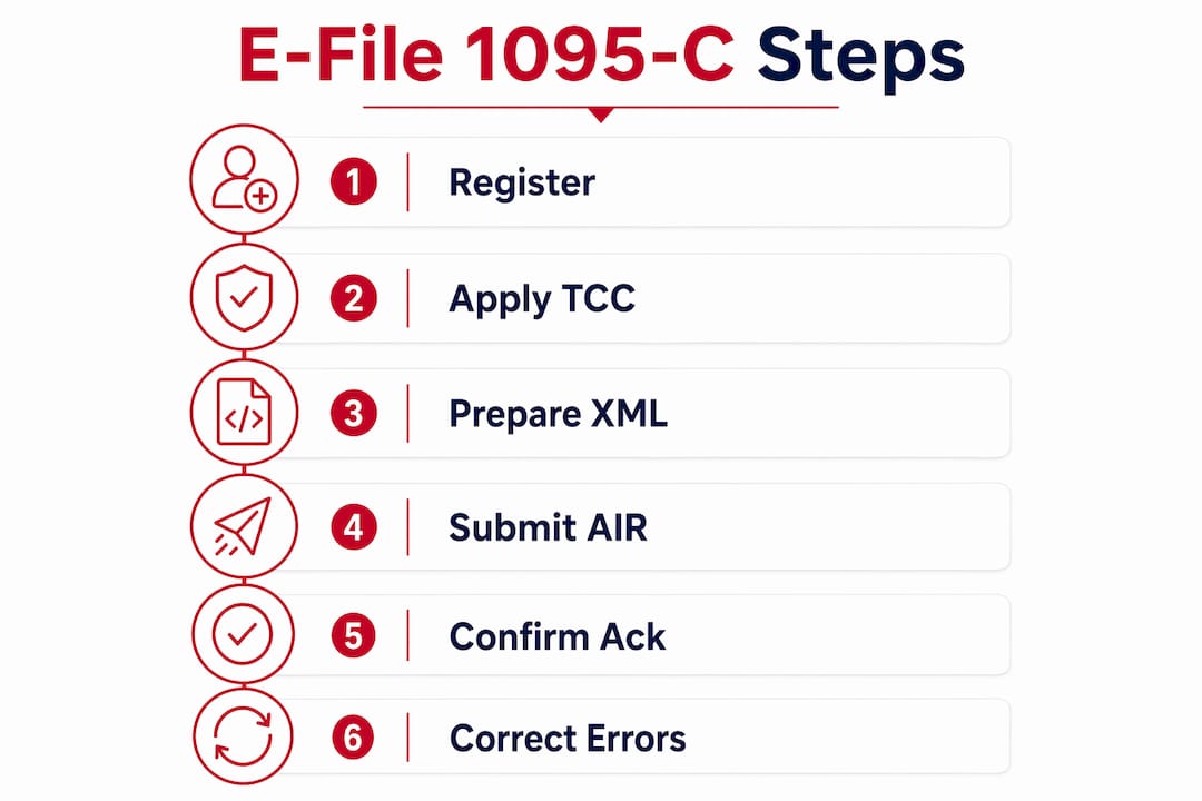 Infographic illustrating 1095-C e-filing steps