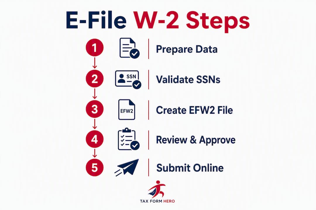 Infographic showing e-file W-2 step-by-step process