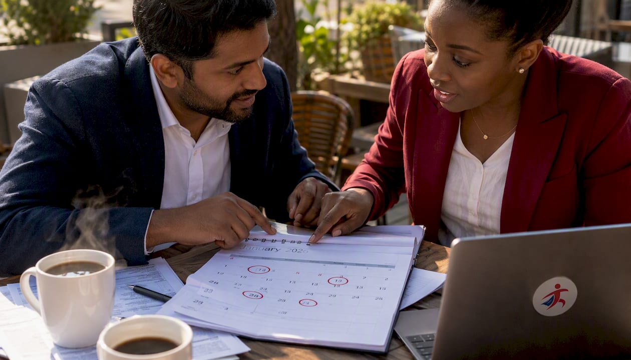 Team discussing 1099 filing deadlines at conference table
