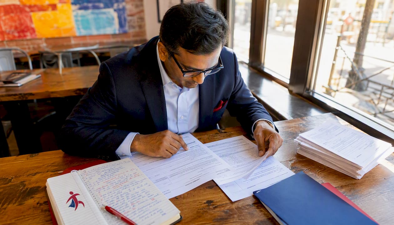 Tax professional reviewing IRS form 1099-INT documents