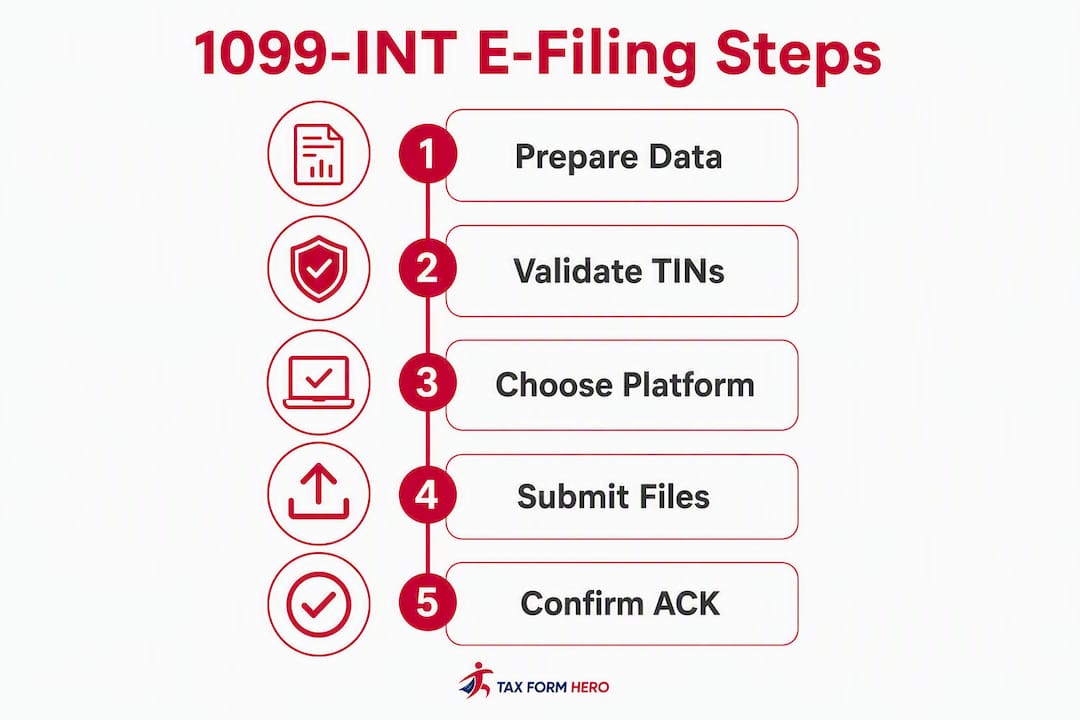 Infographic showing 1099-INT e-filing step-by-step process