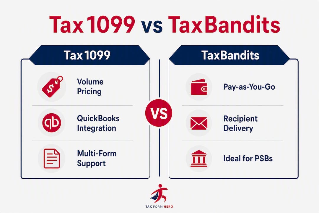 Infographic comparing Tax1099 and TaxBandits features