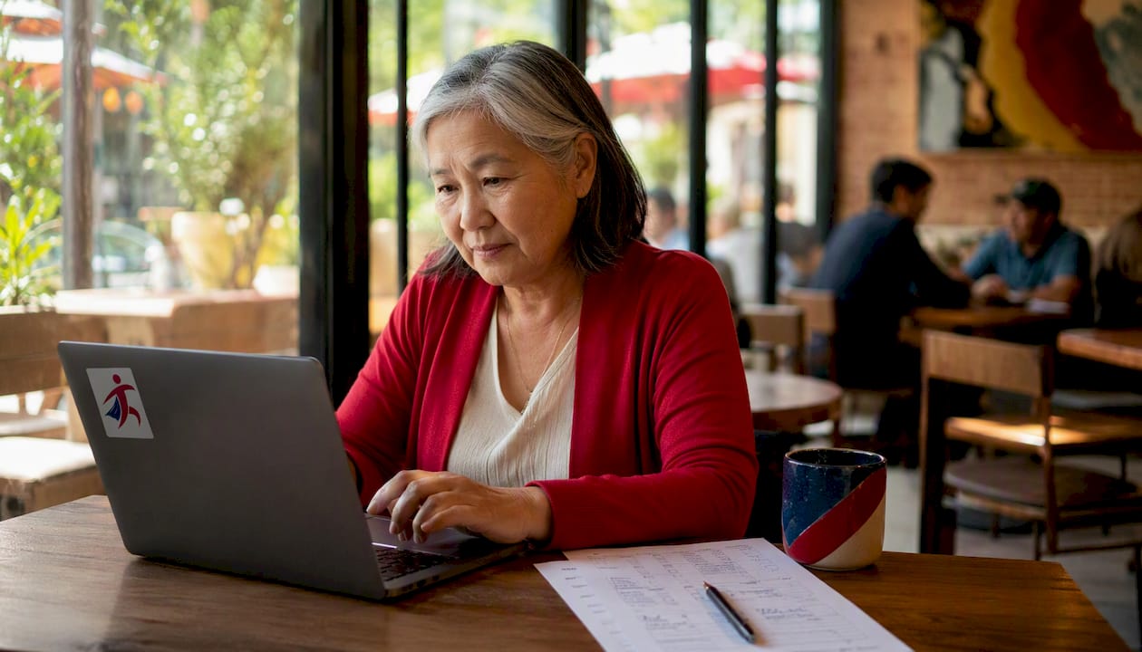 Hands typing IRS e-Services registration details