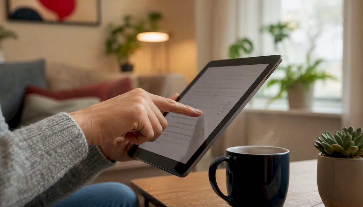 Hands using tablet for 1099 correction form