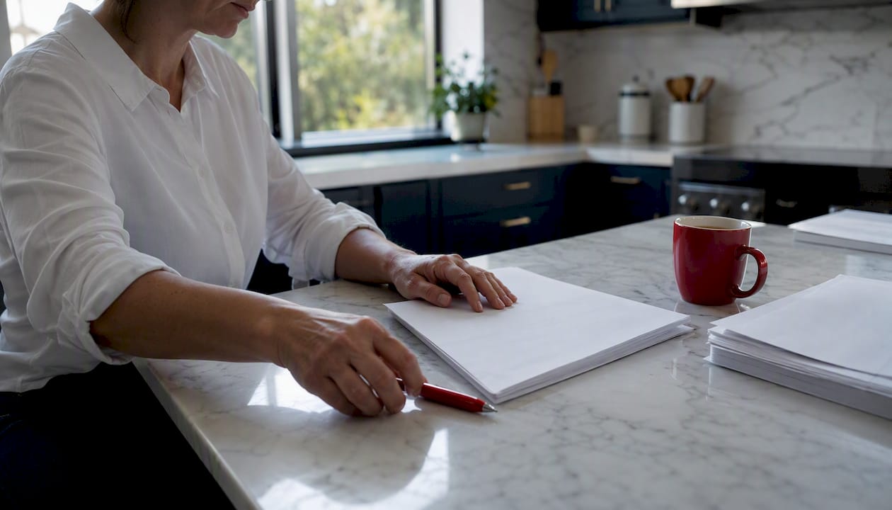 Hand holding pen near blank W-9 form