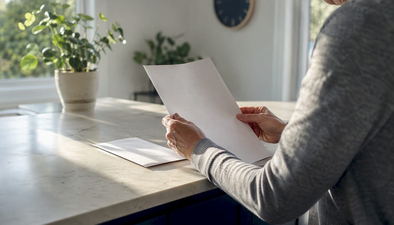 Hands holding blank acceptance letter document