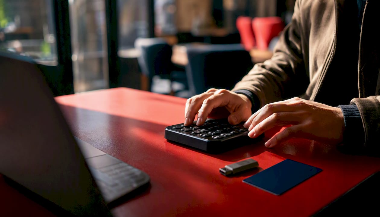Hands entering secure e-file login code