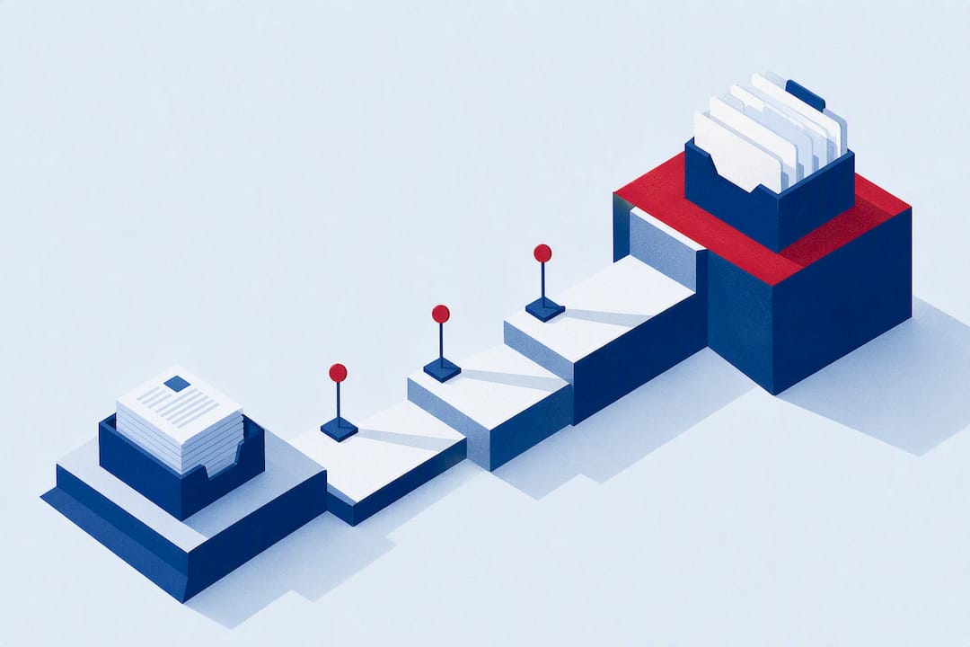 Isometric illustration of filing system transition
