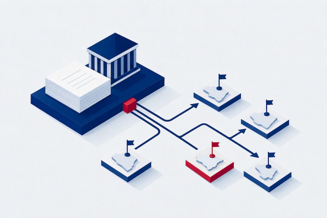 Isometric illustration of federal and state filing paths
