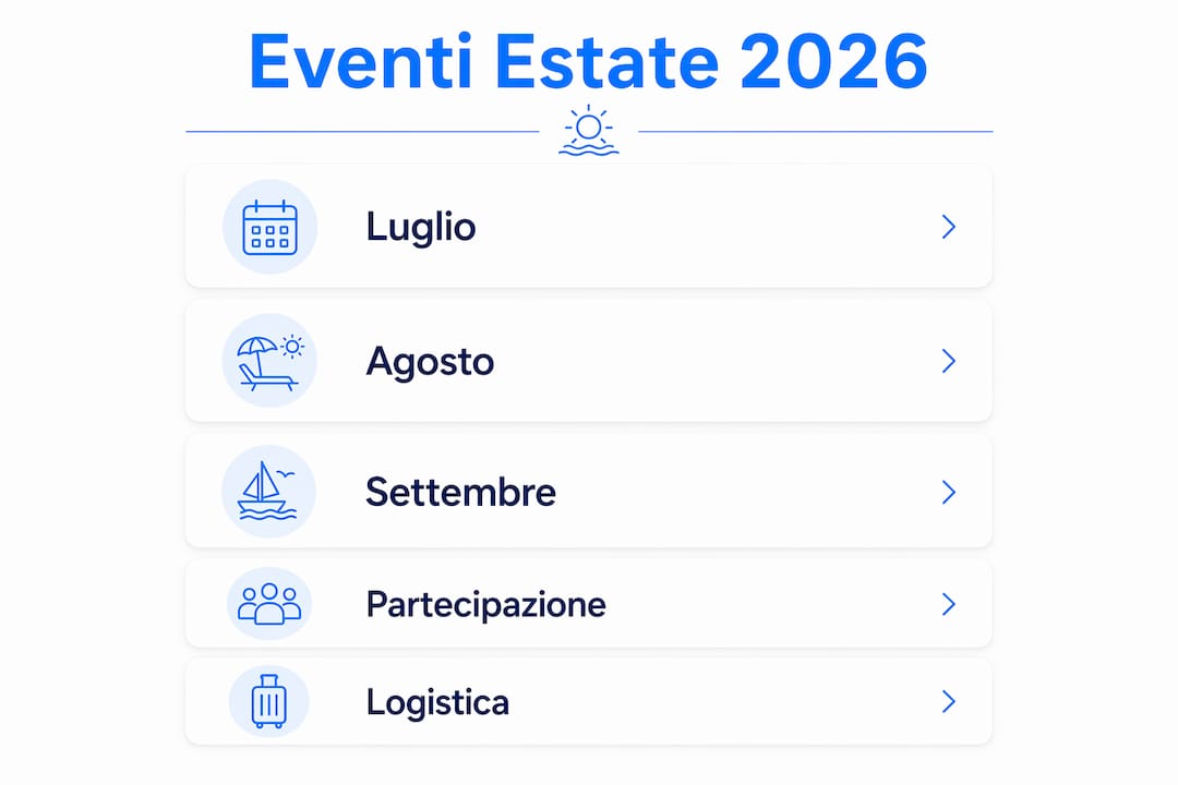 Panoramica illustrata del calendario degli eventi estivi a Sanremo 2026: tutte le date da non perdere e come partecipare
