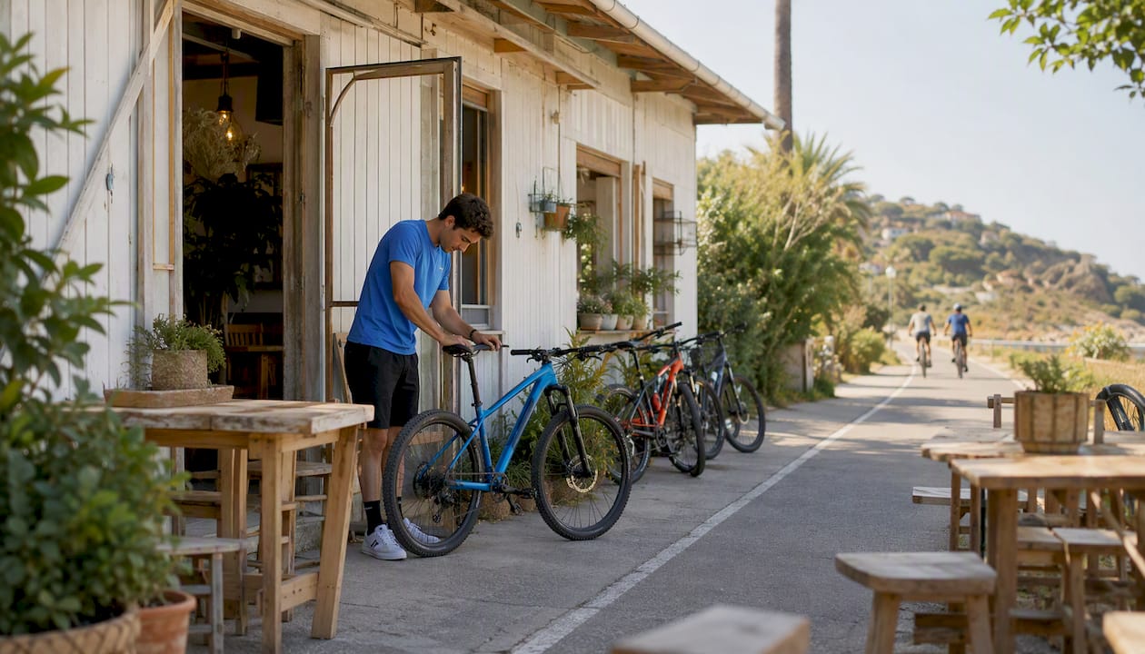 Un uomo prende a noleggio una bicicletta al bicigrill lungo la Riviera.