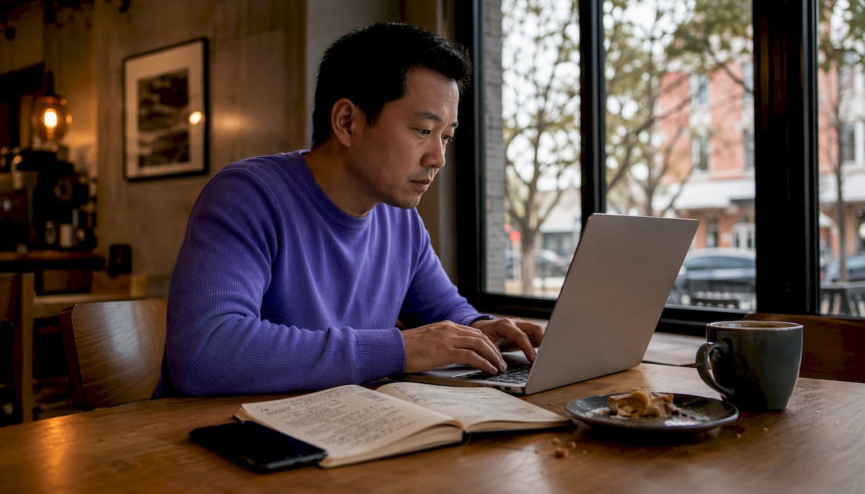 Professional working on encryption keys at office desk