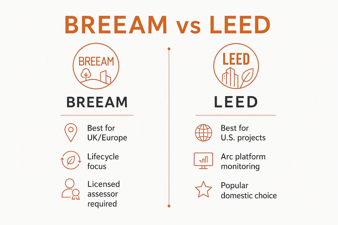 Infographic comparing BREEAM and LEED certifications side by side