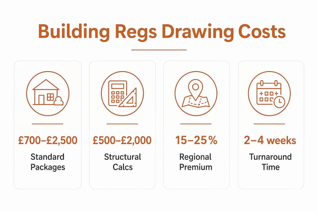 Infographic showing building regulations drawing costs and timelines