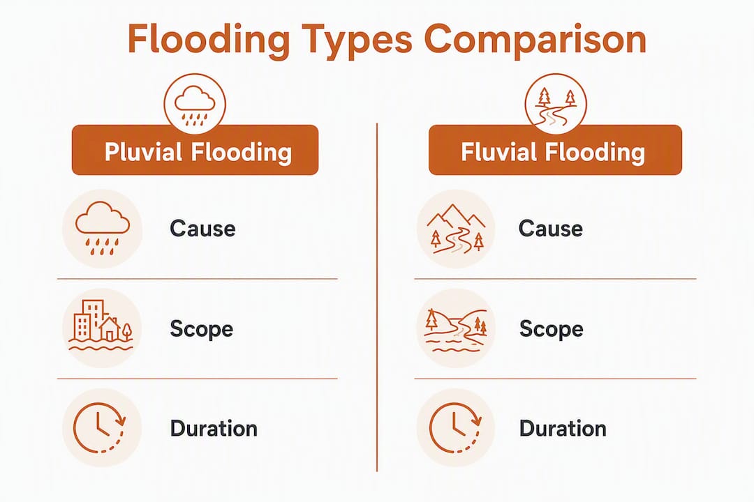 Infographic comparing pluvial and fluvial floods