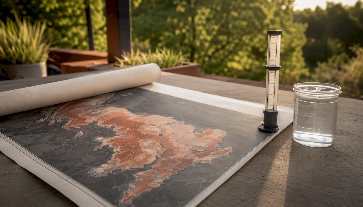 Flood zone map with water measurement tools