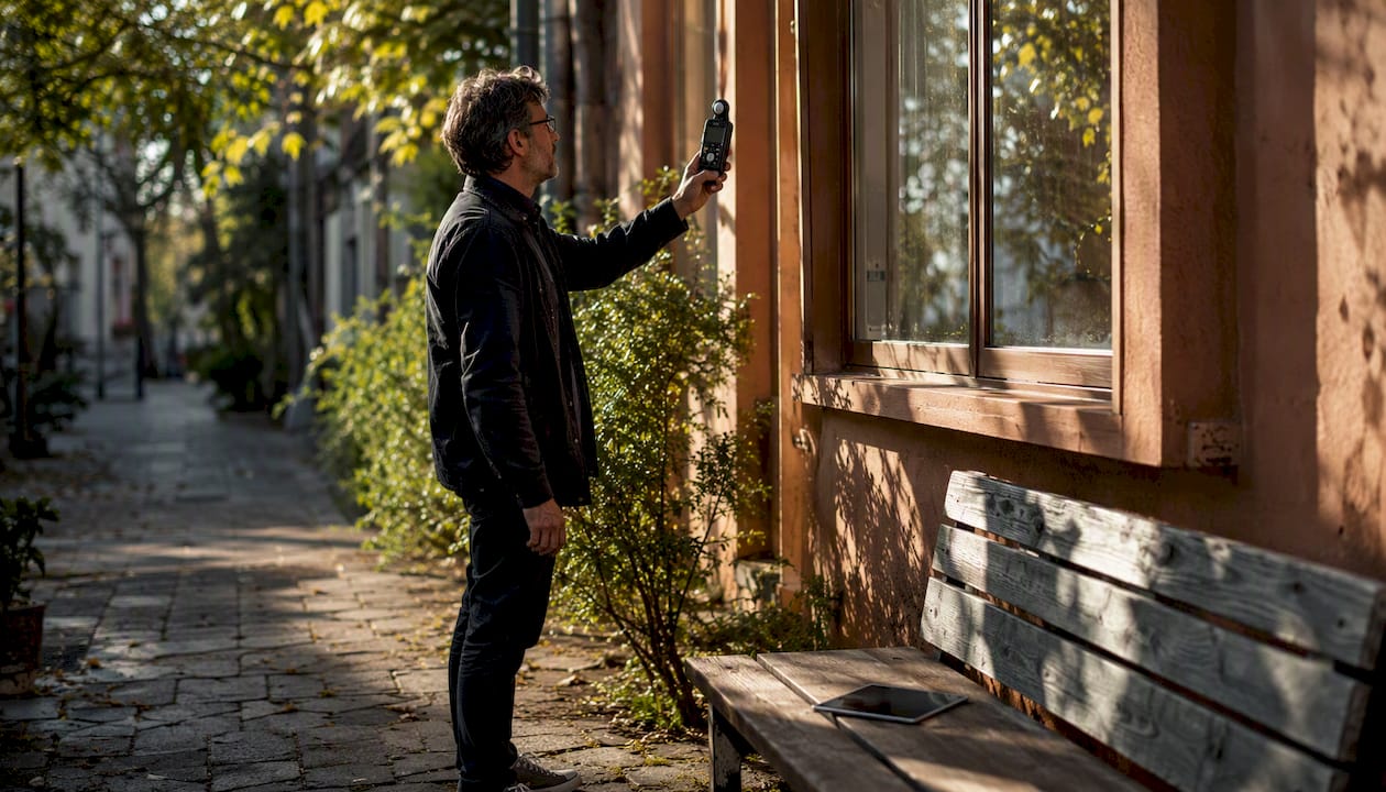 Architect measuring daylight inside a UK building