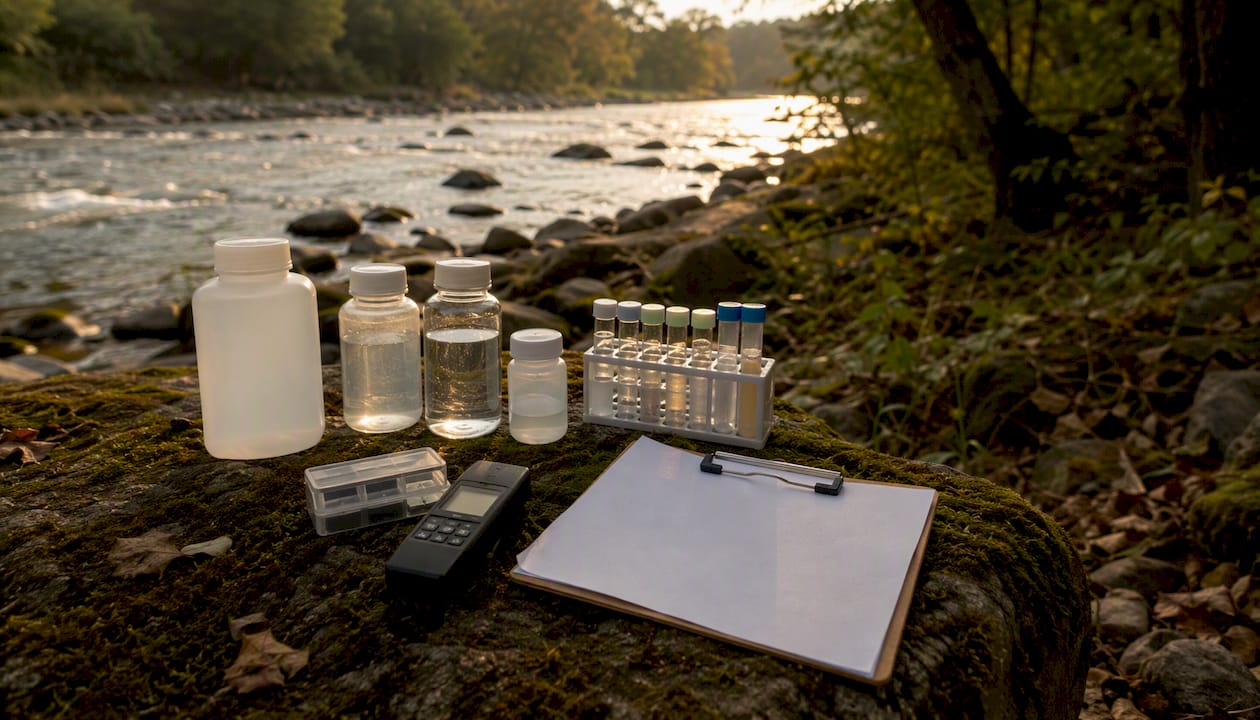 Nutrient survey tools on riverbank