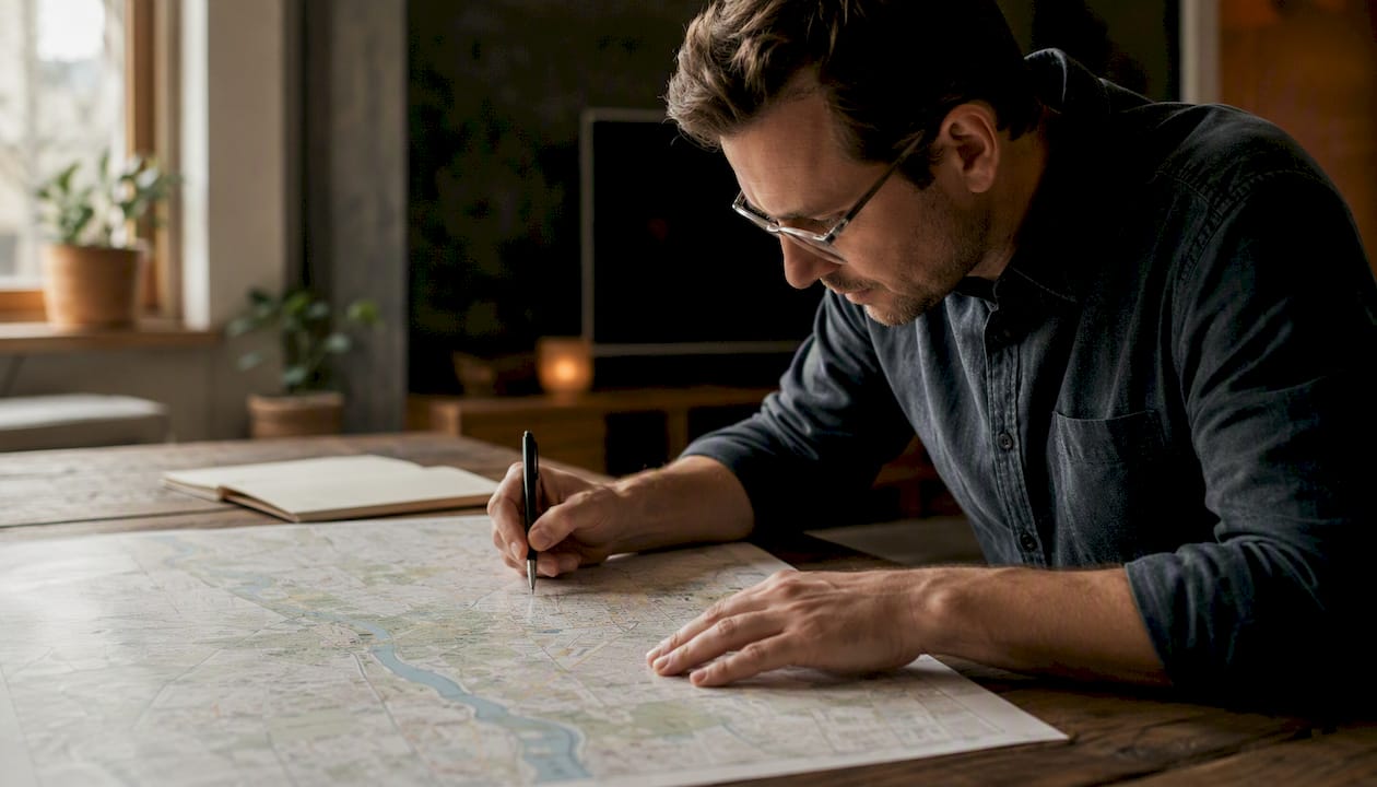 Consultant marking site location on map
