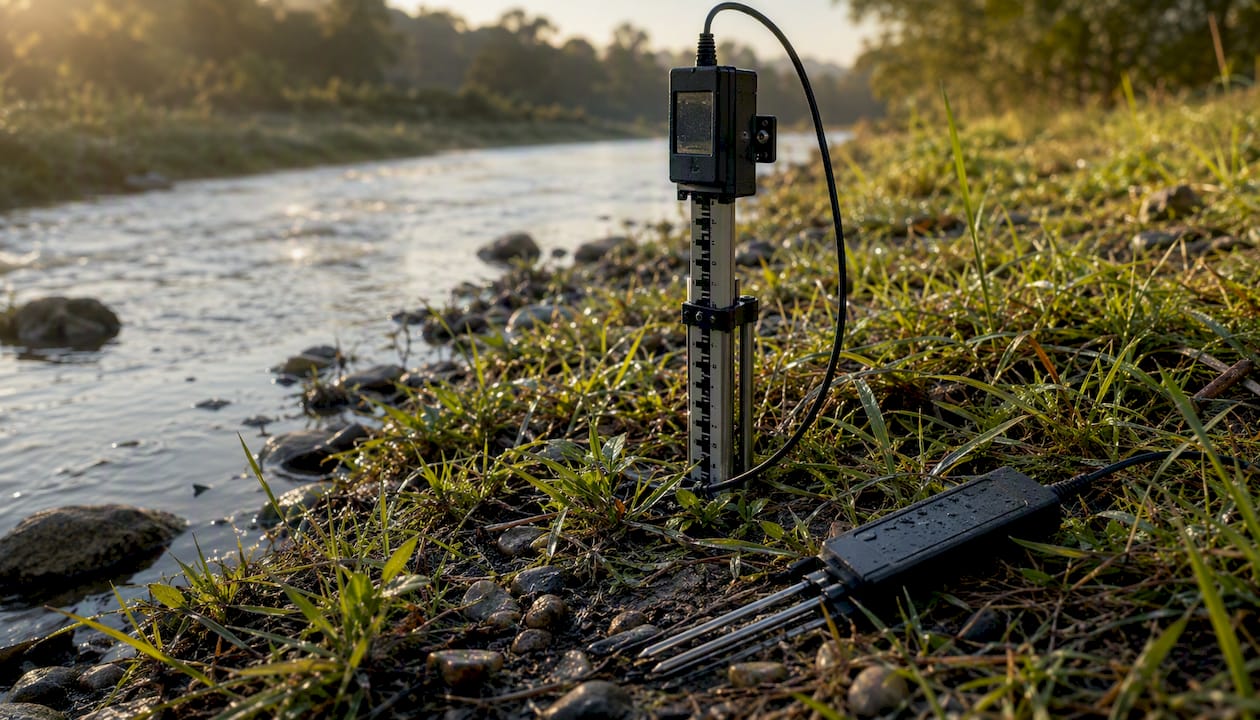 Flood risk measurement instruments outdoors