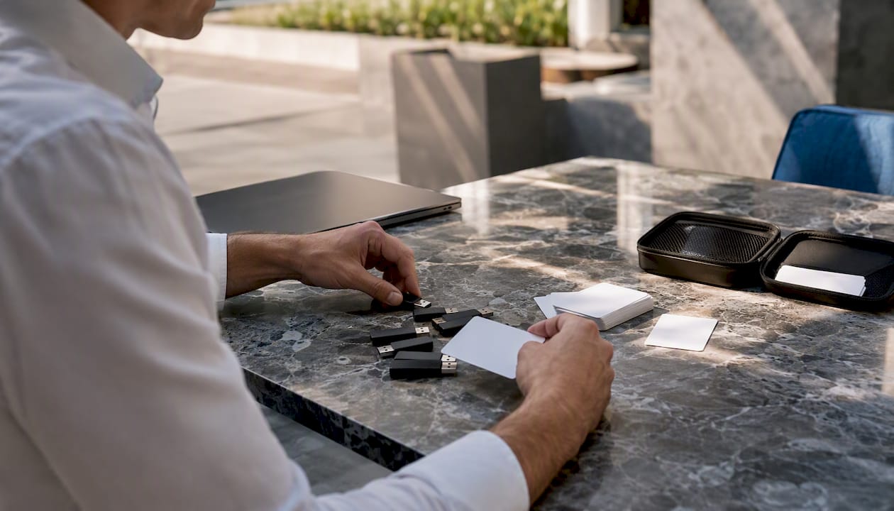 Hands arranging data samples for staging