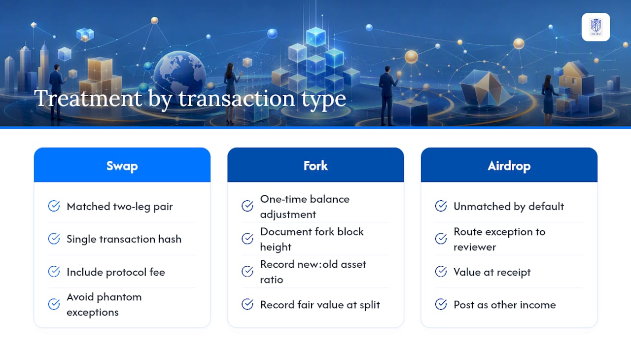 Crypto transaction types and reconciliation treatments