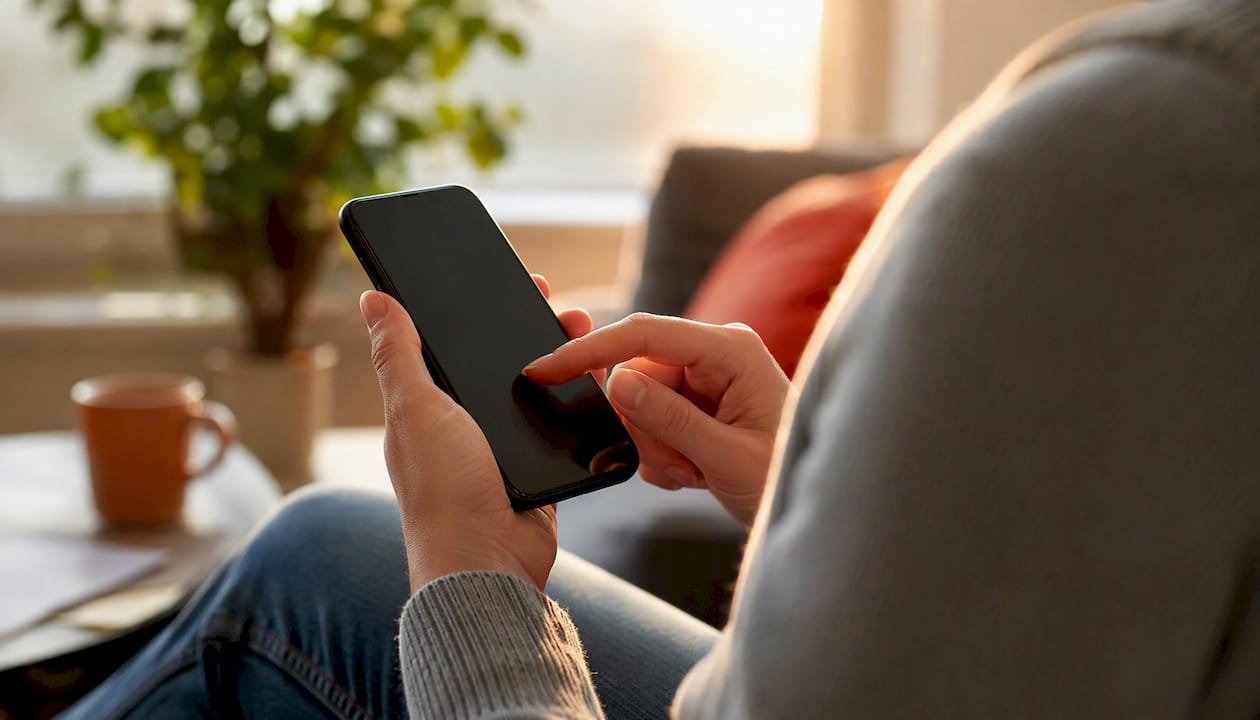 Jemand hält ein Smartphone in der Hand und schaut sich eine App an.