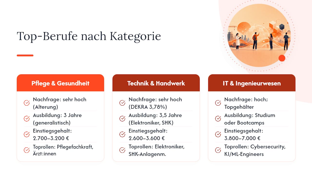 Grafik: Die gefragtesten Berufe im Überblick – Wachstumspotenzial und Verdienstmöglichkeiten im Vergleich