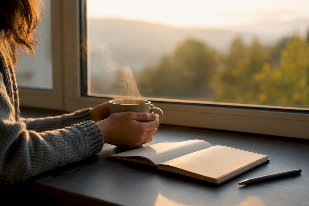 Hände, die eine Teetasse in einem nachdenklichen Moment halten