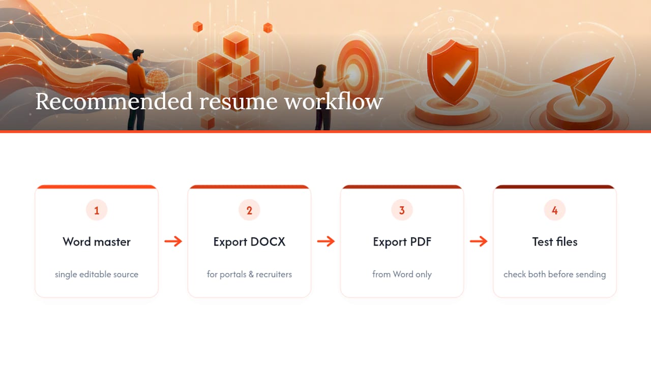 Resume export and testing workflow diagram
