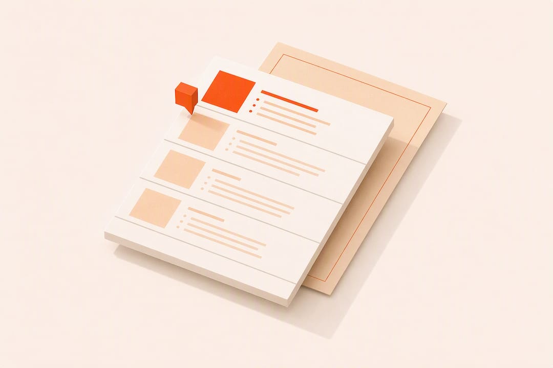 Isometric one-page resume structure illustration