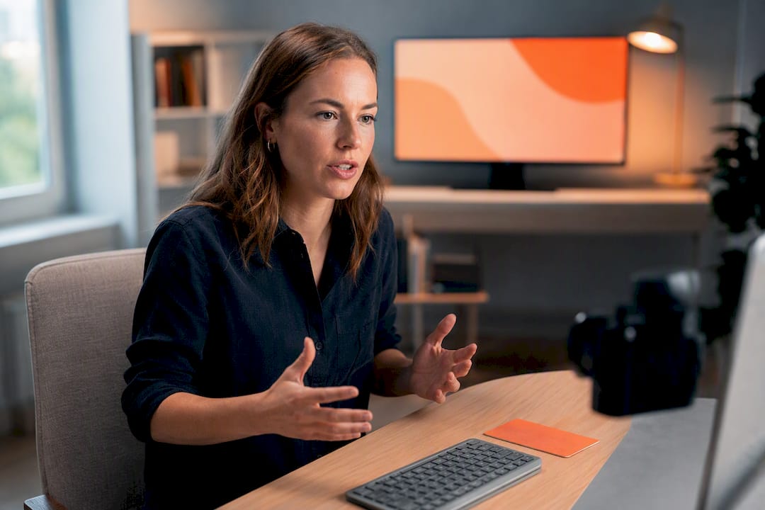 Die Bewerberin übt ein Vorstellungsgespräch per Video