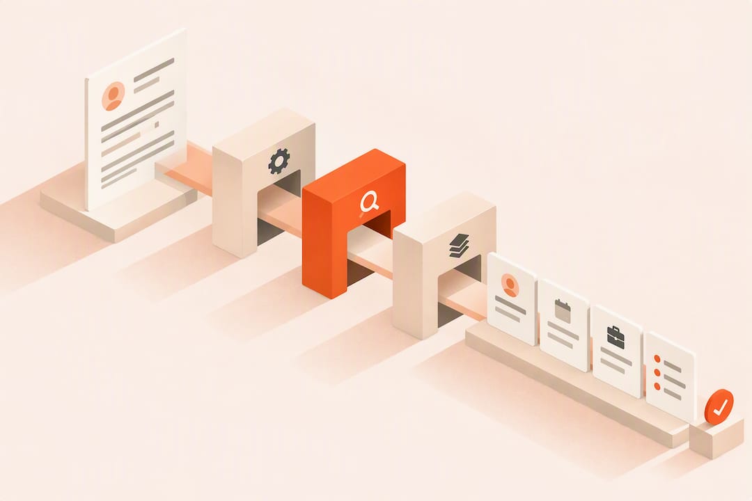 Isometric illustration of CV parsing stages