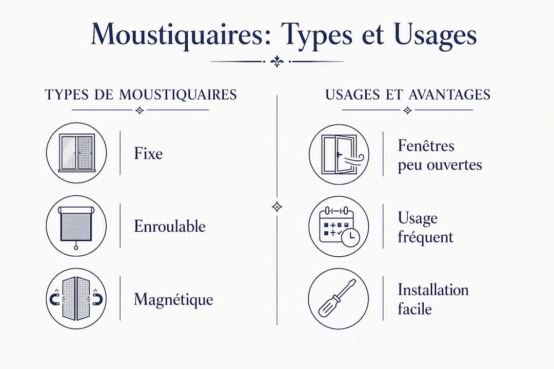Infographie : panorama des différents modèles de moustiquaires et leurs usages