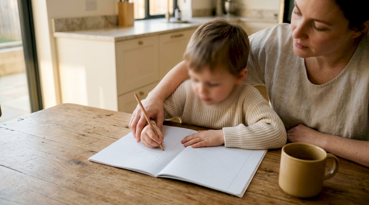 L'assistant(e) aide l'enfant avec ses devoirs