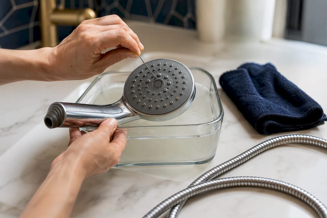 Faire tremper un pommeau de douche entartré