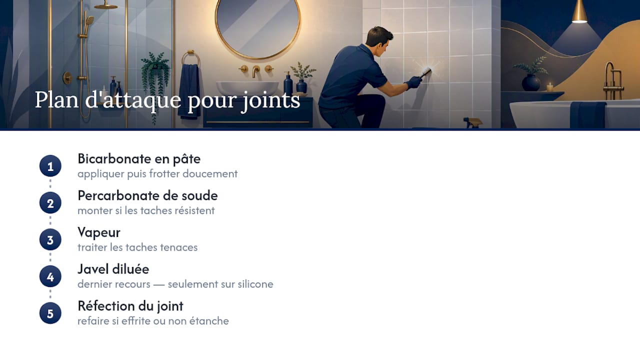 Cinq étapes pour nettoyer des joints noirs