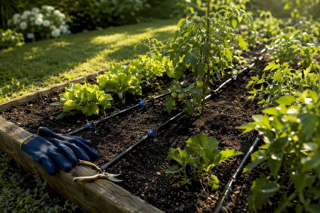 Arrosage goutte-à-goutte d'un potager