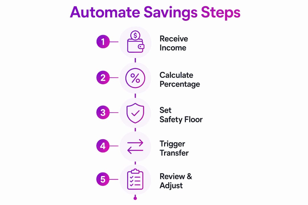 Infographic of automated savings steps for irregular income