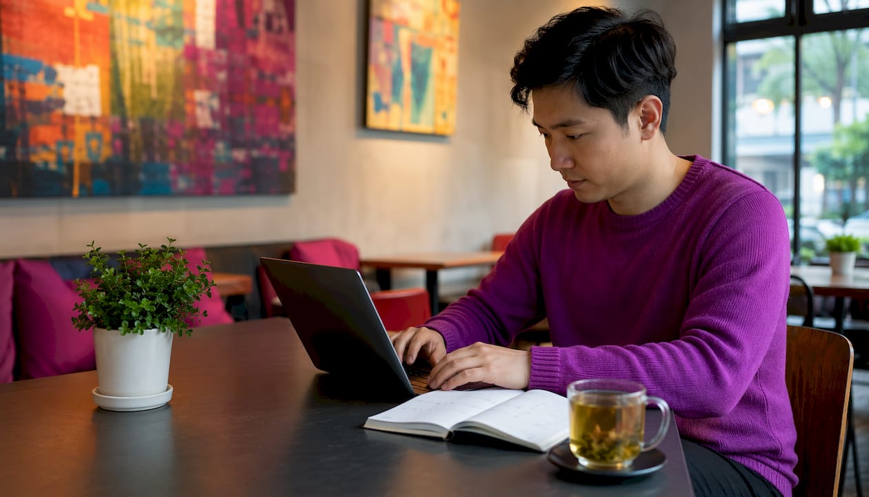 Hands typing laptop scheduling monthly savings transfers