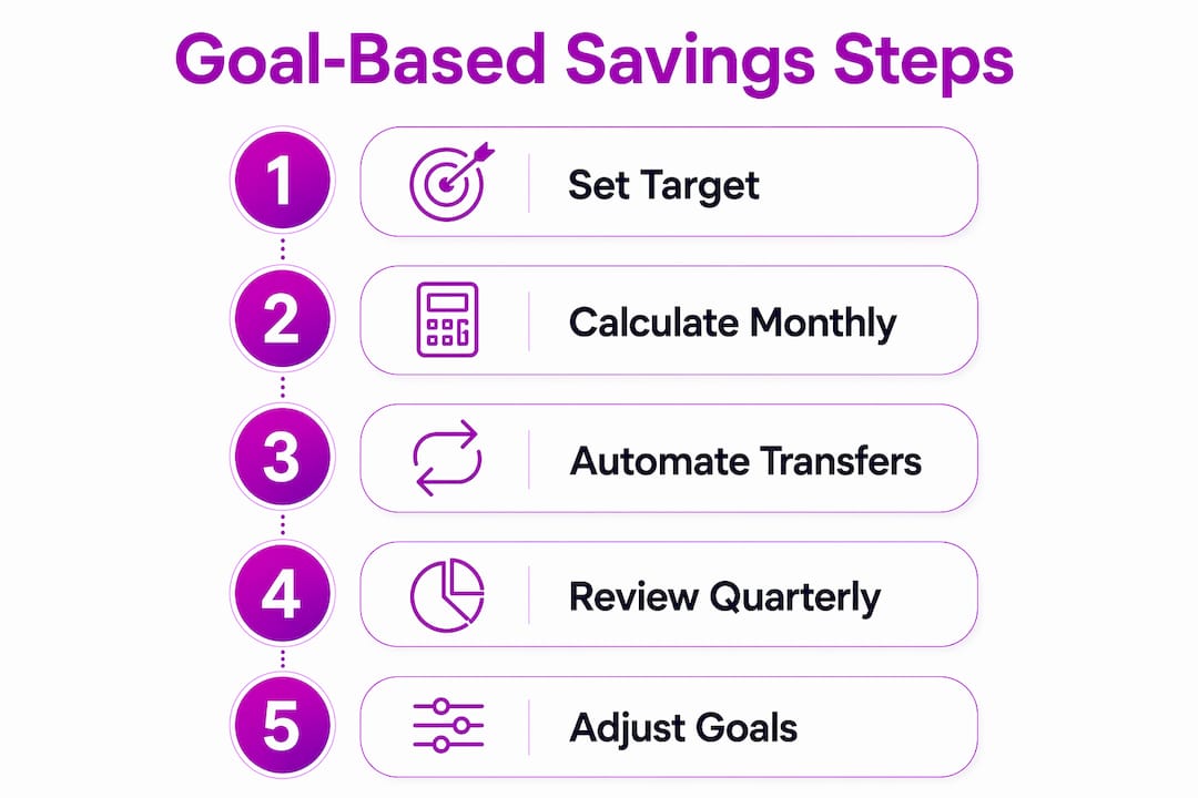 Infographic illustrating five key steps of goal-based savings