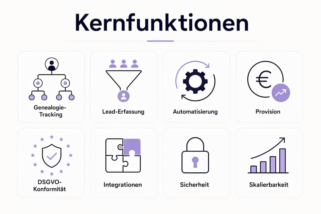 Die Infografik verschafft einen Überblick über die wichtigsten Funktionen eines modernen CRM-Systems.