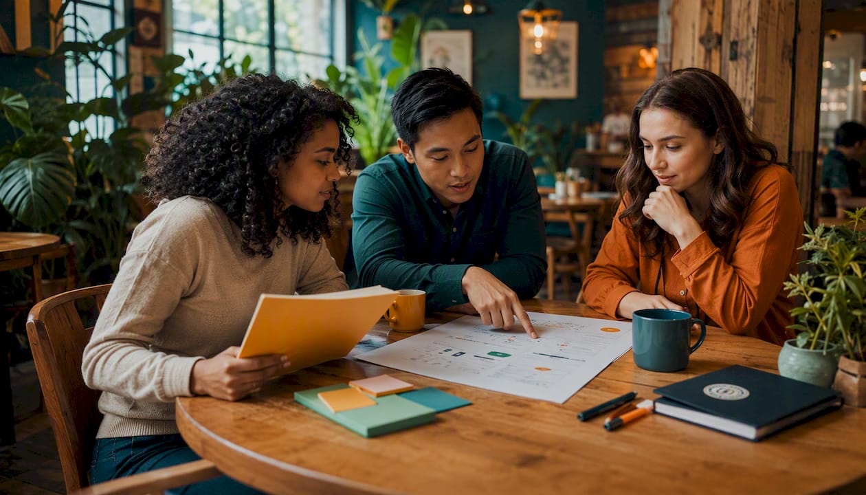 Team discussing Employer of Record options in coworking space