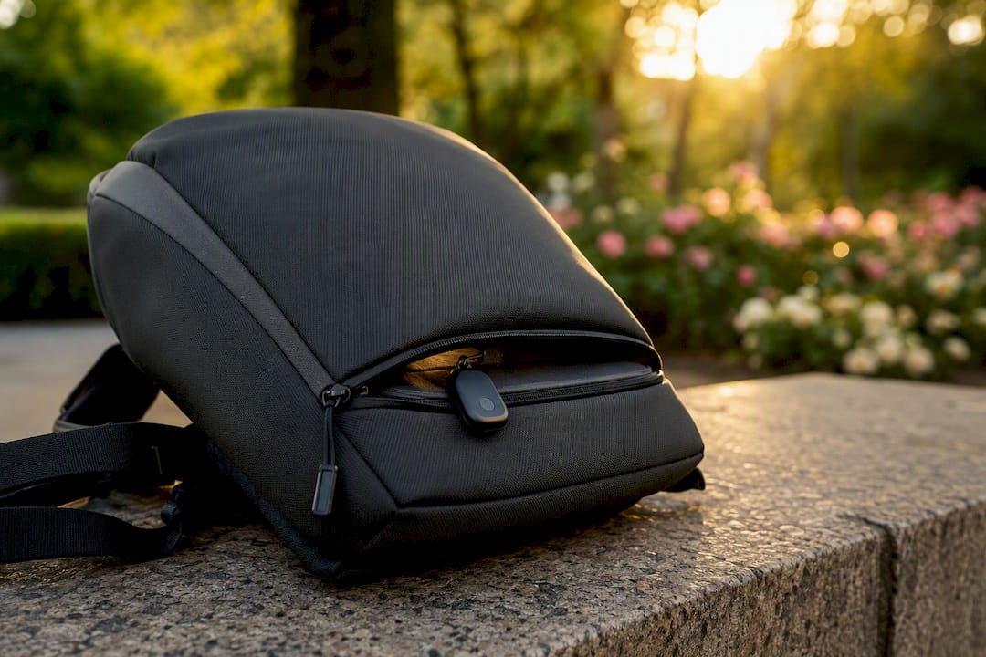 Daypack with Bluetooth tracker inside laptop compartment